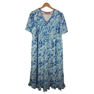 Woman Within Floral Midi Dress Size 18W Blue Cottagecore Ruffle Hem Modest Flowy